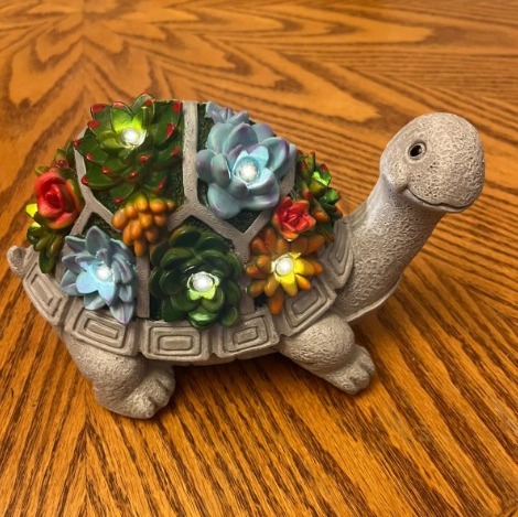 Solar Garden Outdoor Statues Turtle with Succulent and 7 LED Lights