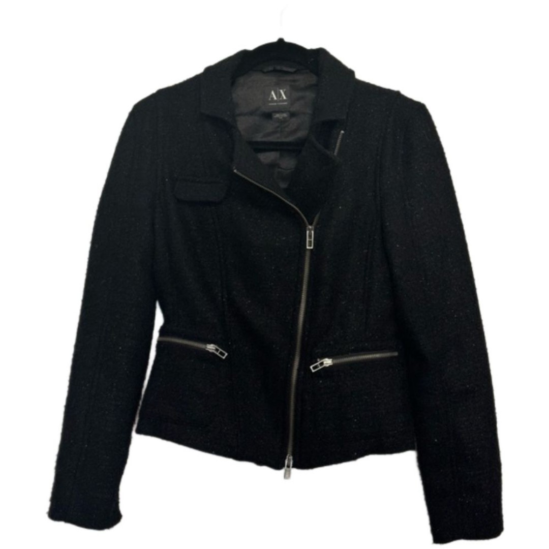Armani Exchange Women’s Black Wool Blend Moto Jacket Size Small