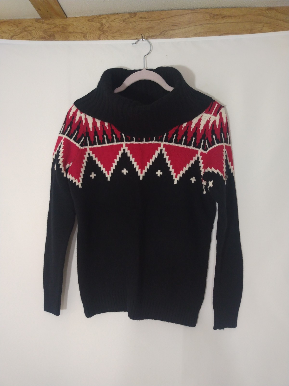 Womens Vintage Lauren Ralph Lauren Tribal Print Wool Blend Cowl Neck Sweater M