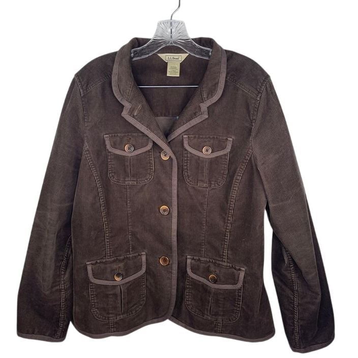 LL BEAN 100% cotton corduroy women's chore jacket, size Large, brown, outdoor