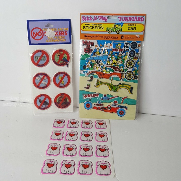 Lot of 3 VTG 1980s 3D Puffy Stickers Car Racing Funboard NO Stickers Dog Heart