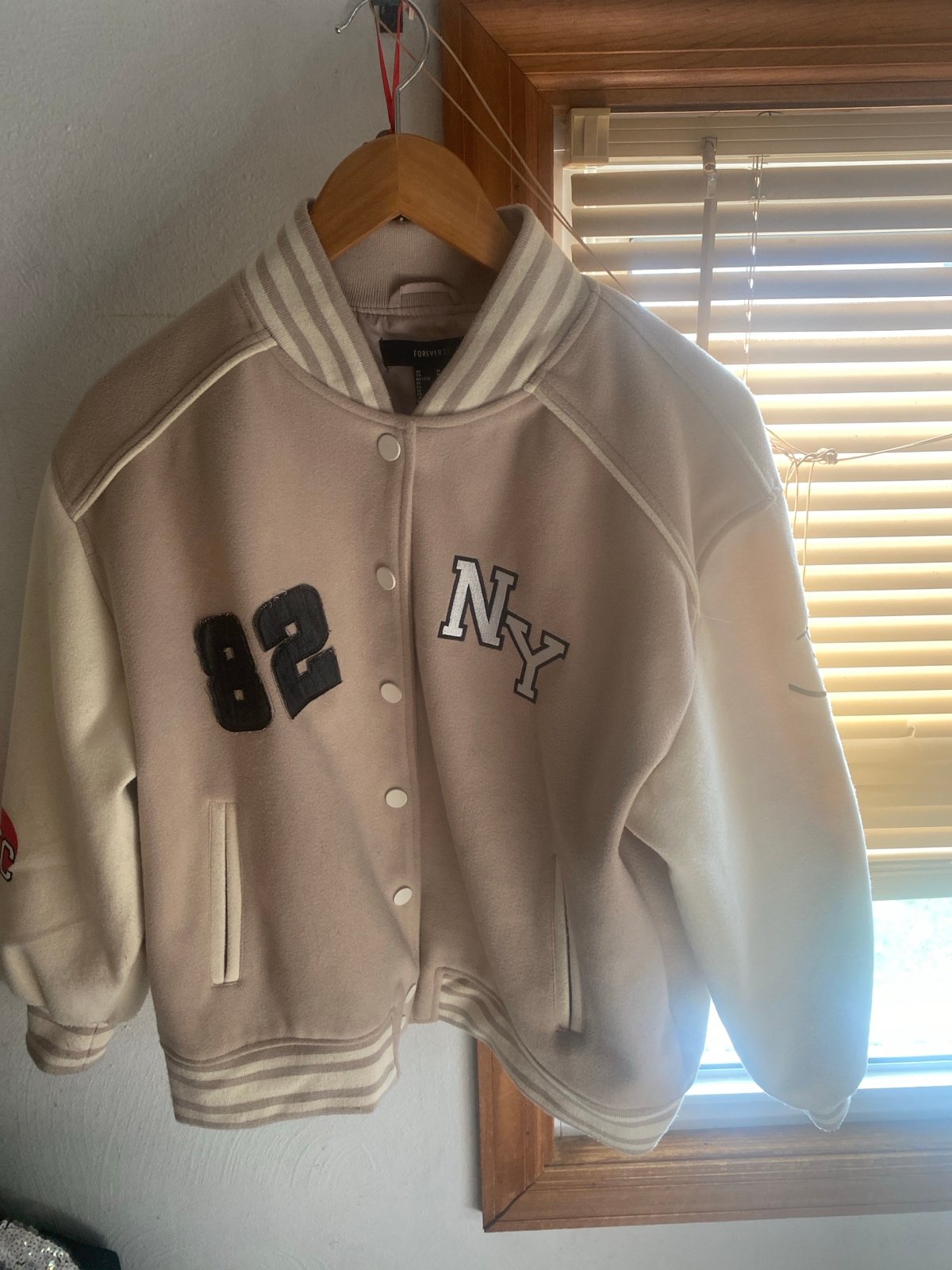 Wool blend varsity jacket.