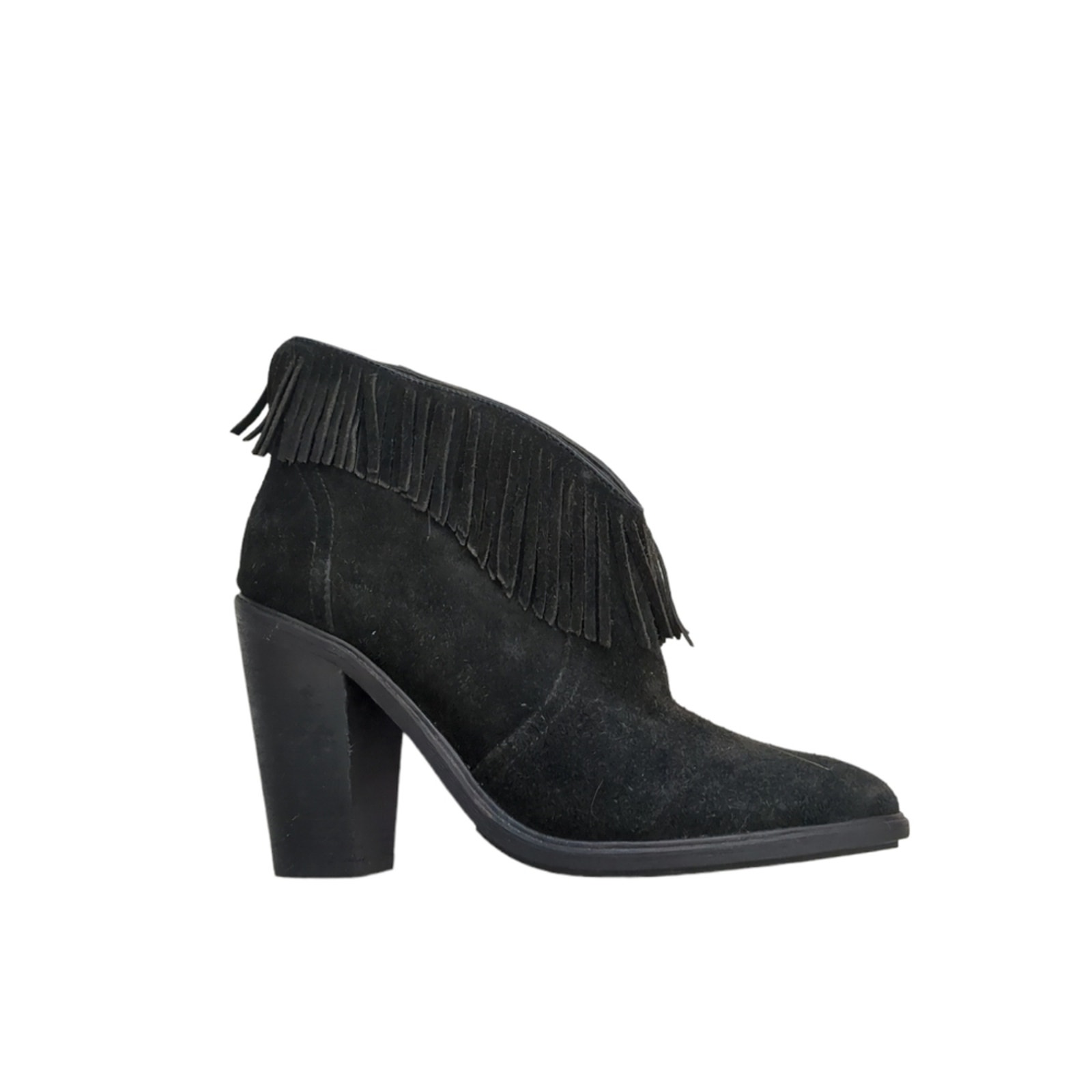 Joie Loren Black Suede Fringe Leather Heeled Ankle Boots