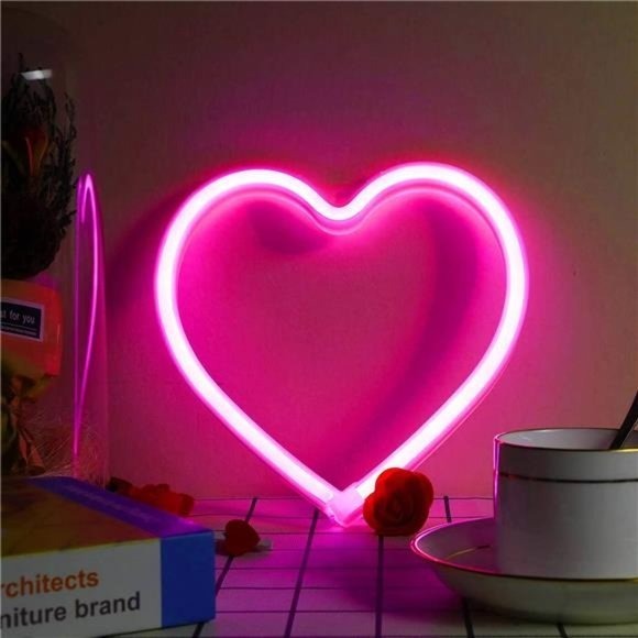 Pink Heart Neon Sign, Battery Operated or USB Powered LED Neon Light for…