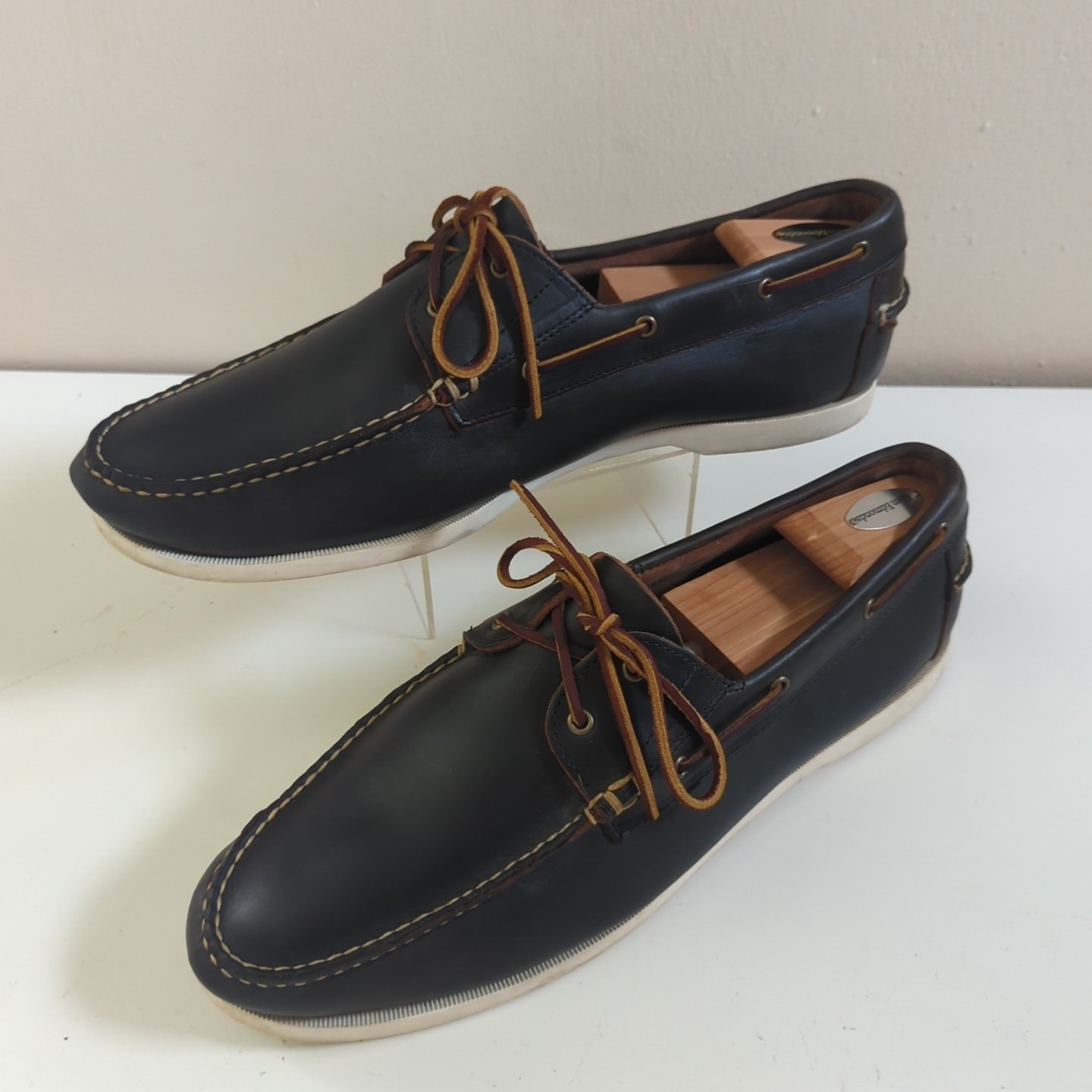 Allen Edmonds Maritime Dark Green Leather USA Made Boat Shoes Mens 15 D Loafers