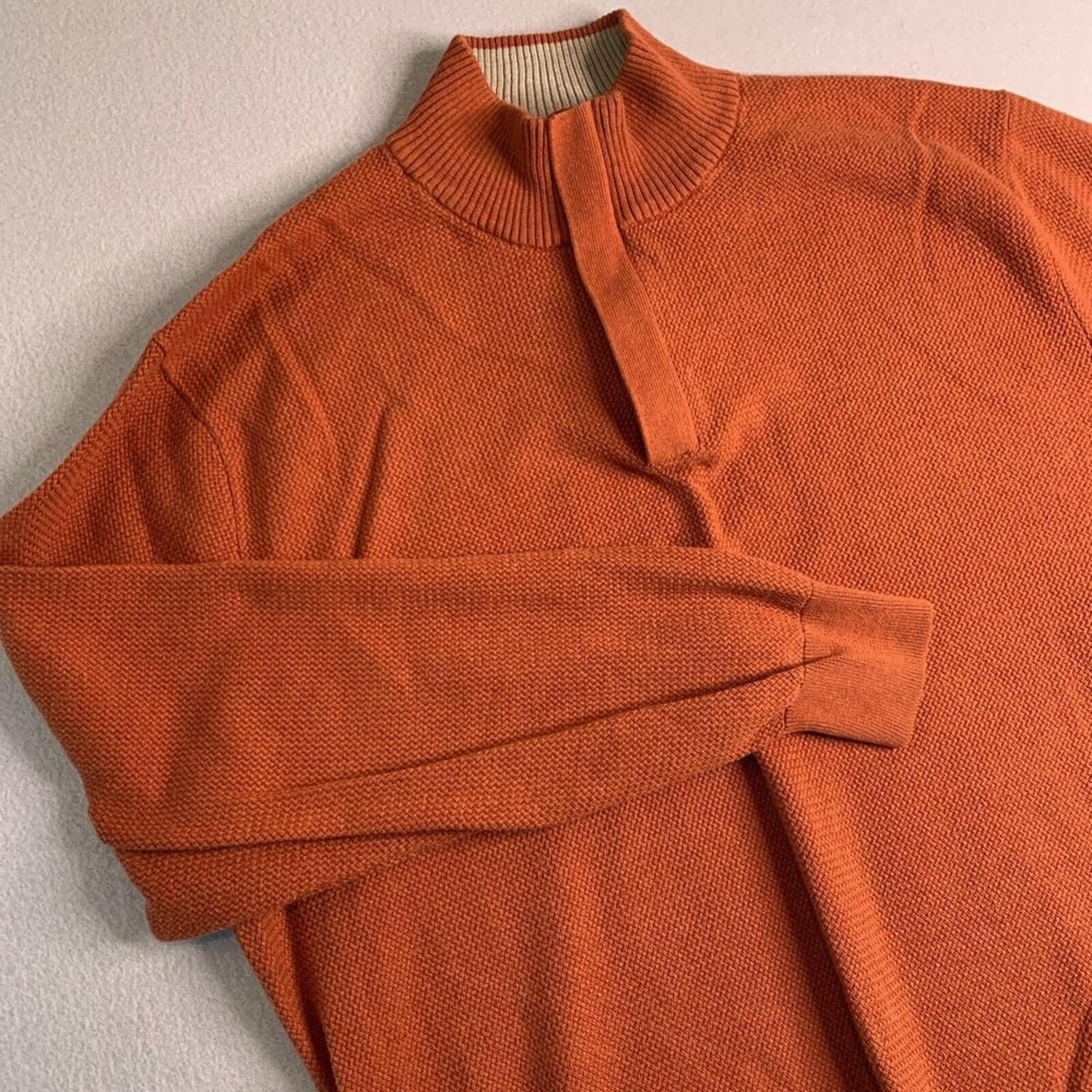 Jos A Bank XL Burnt ORANGE Sweater 1/4 Zip Mock Neck Classic Knit Pullover EUC