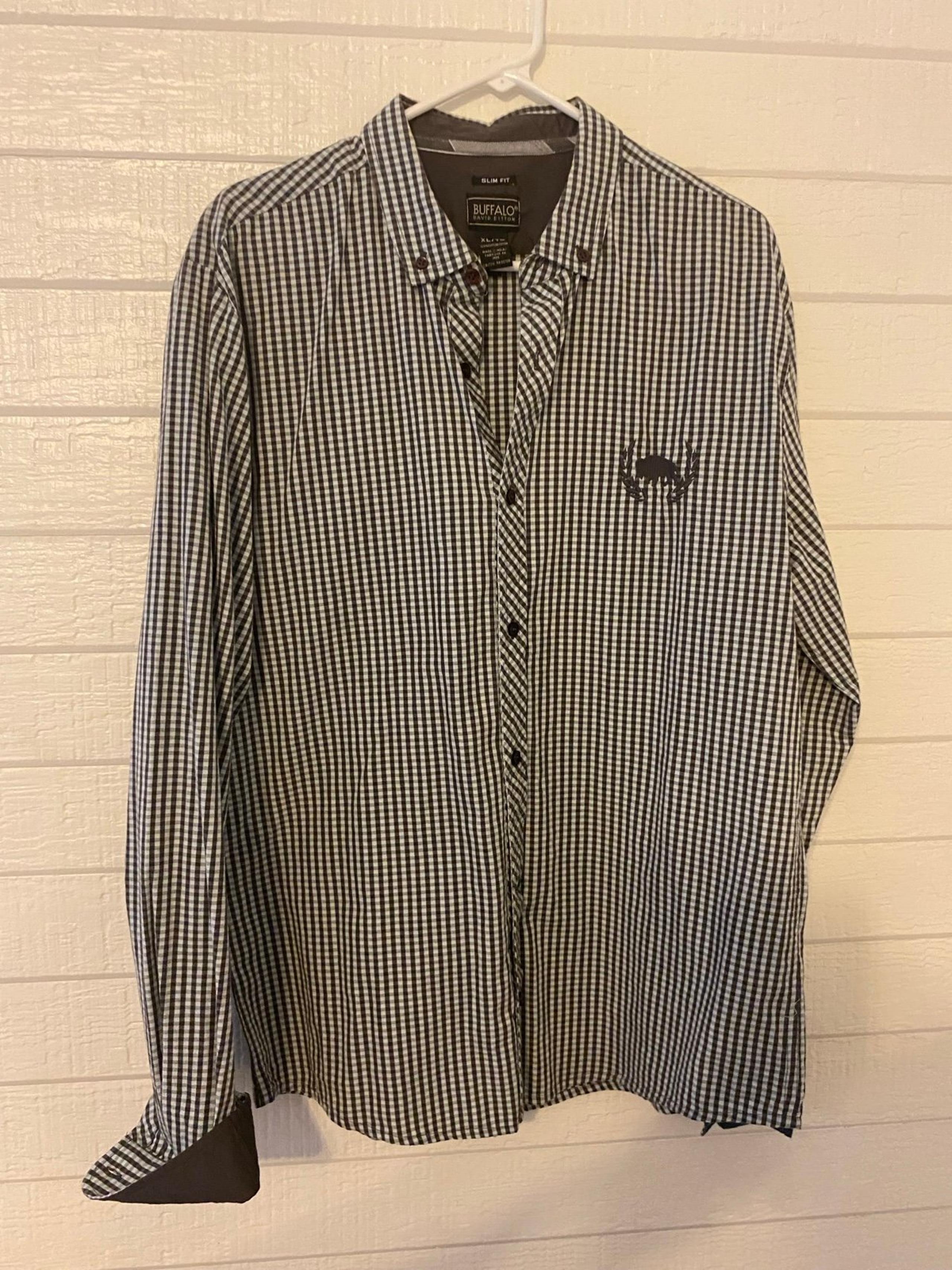 Buffalo David Bitton Shirt Mens XL Gray White Slim Fit Flip Cuffs Button-Down