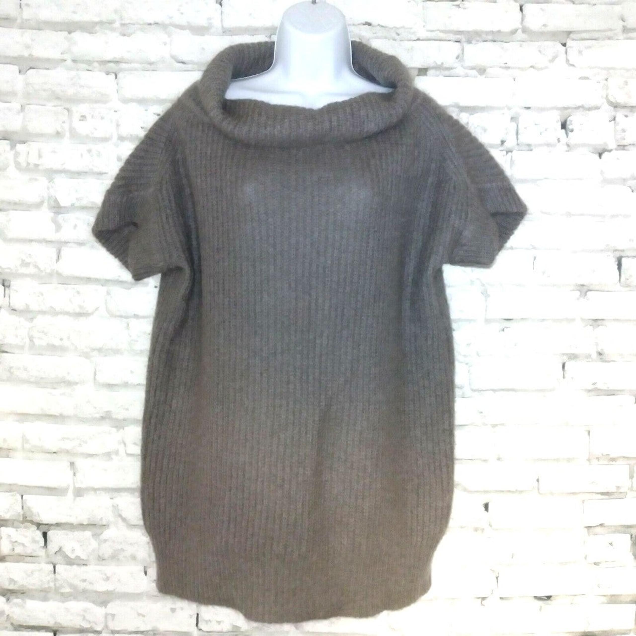 ZARA Sweater Women Medium Gray Mohair Wool Blend Cowl Neck Short Sleeve Pullover