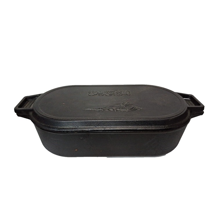 Bayou Classic 6 Quart Cast Iron Oval Fryer W/ Griddle Lid, Camping, 22 lbs 7477
