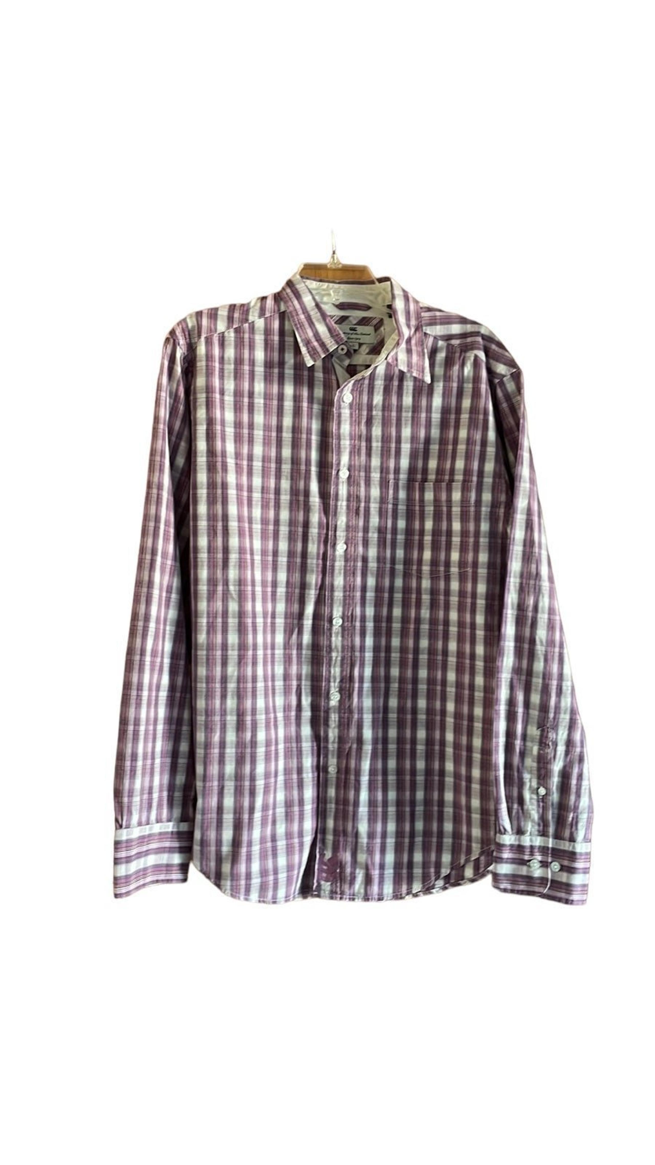 Canterbury of New Zealand Men's long sleeve button down plaid shirt Purple L