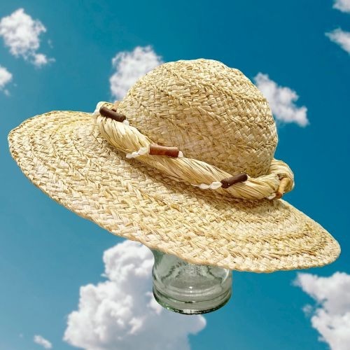 Handmade Straw Boho Shell Brim Sun Hat