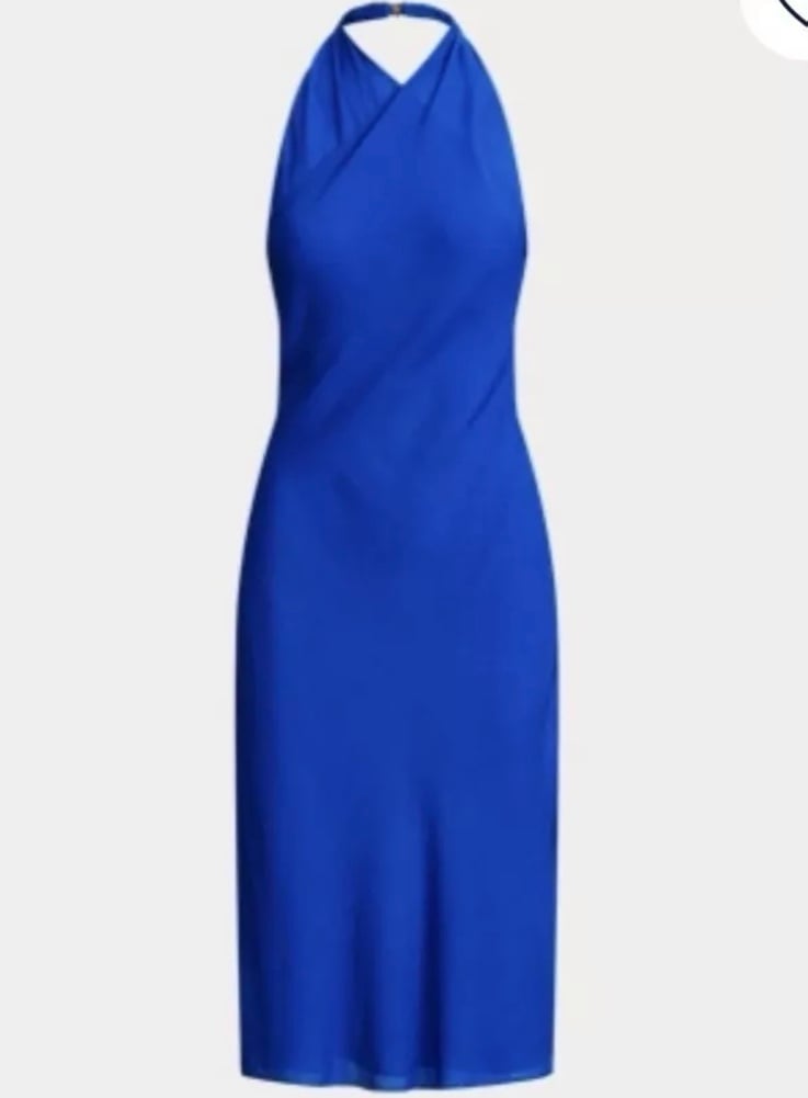 NWT Ralph Lauren Royal Blue Silk Blend Crepe Halter Dress Sz 4