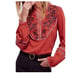 Free People Orange Floral Embroidered Top Blouse Henley Long Sleeve Boho L