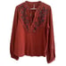 Free People Orange Floral Embroidered Top Blouse Henley Long Sleeve Boho L