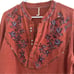 Free People Orange Floral Embroidered Top Blouse Henley Long Sleeve Boho L