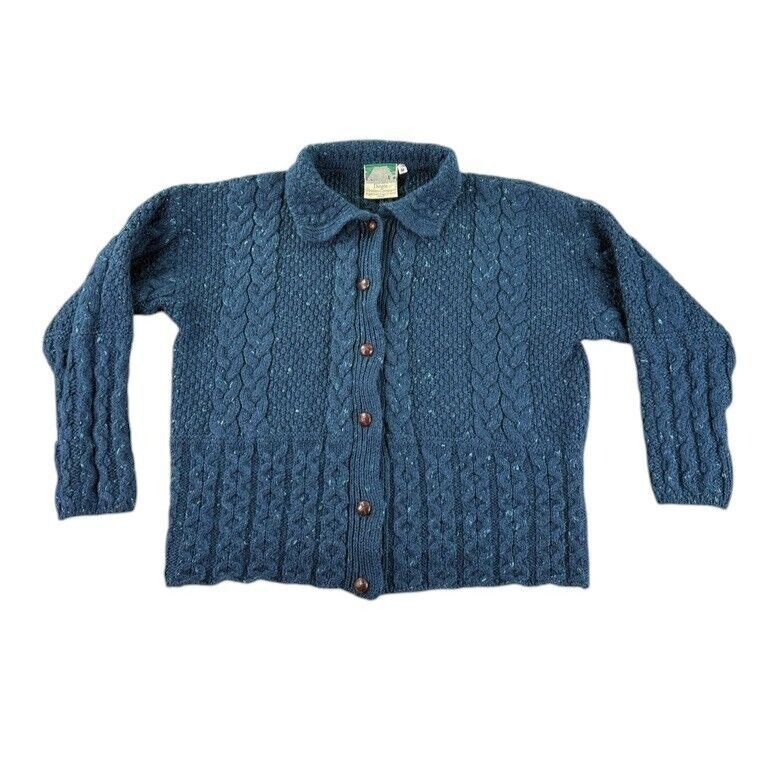 Dingle Woollen Company Sweater Mens Medium Blue Wool Heavy Cable Knit