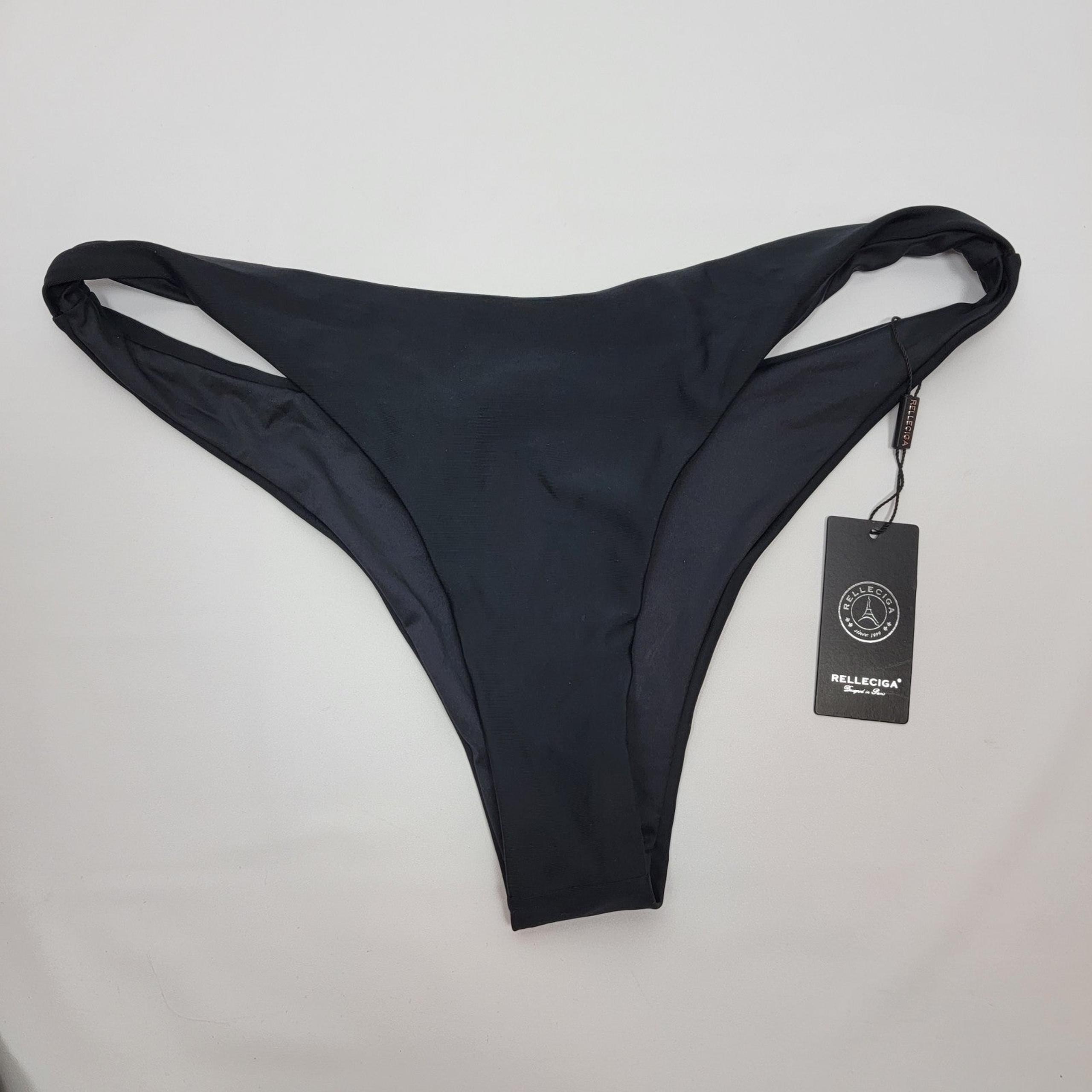 Relleciga Designed in Paris Womens Black Standard Med-Waist Bikini Bottoms Sz M