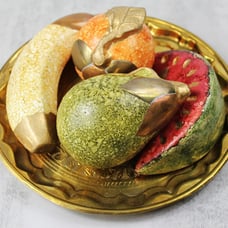 Vintage Faux Fruit Clay Terra Cotta Brass Copper Metal Brass Tray Centerpiece