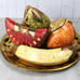 Vintage Faux Fruit Clay Terra Cotta Brass Copper Metal Brass Tray Centerpiece