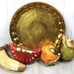 Vintage Faux Fruit Clay Terra Cotta Brass Copper Metal Brass Tray Centerpiece