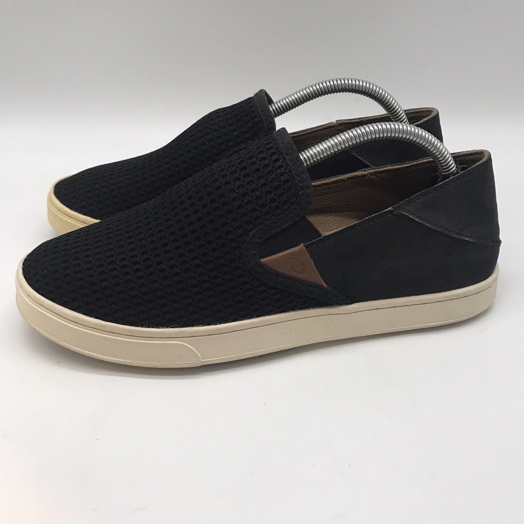 OluKai Womens Pehuea Sneakers Black Mesh 20271-4040 Loafer size 7.5 Slip On Shoe
