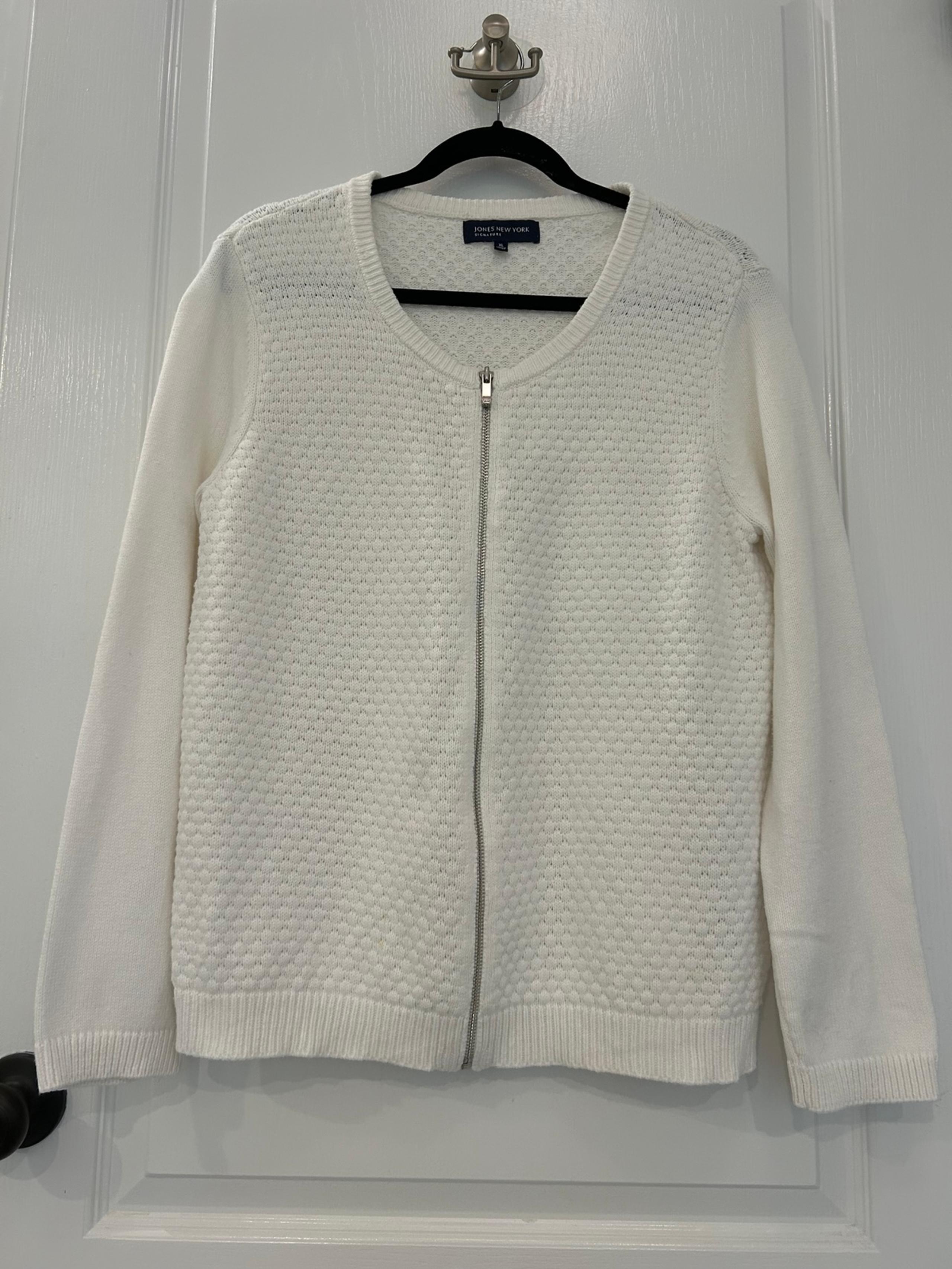 Jones New York Signature Women’s White Textured Zip Up Cardigan Size Extra Large