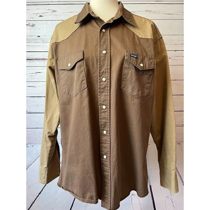 Wrangler Western shirt Cowboy Brushpropper Pearl Snap Two Tone Large Vintage