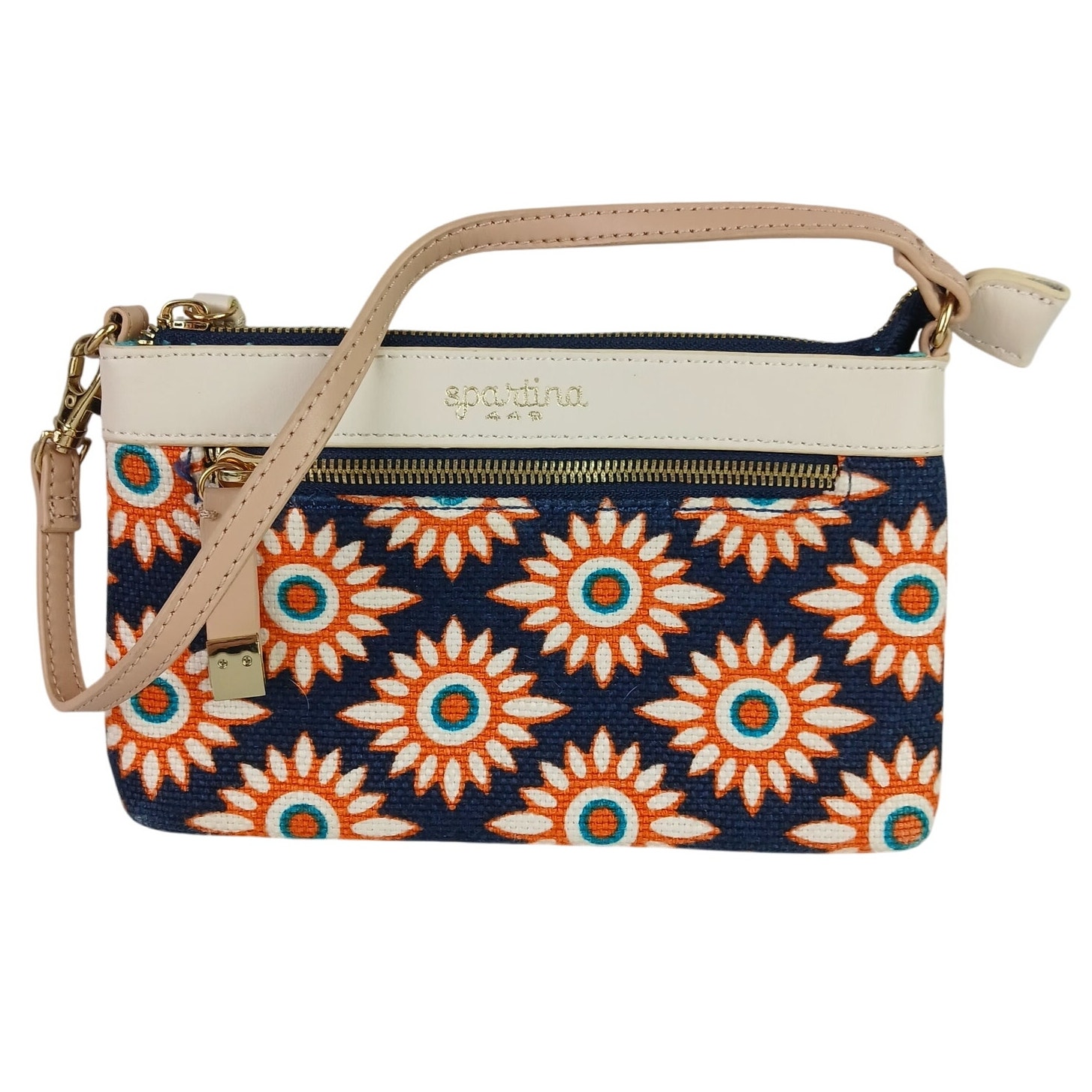 Spartina 449 Daufuskie Island Natural Linen & Genuine Leather Floral Wristlet