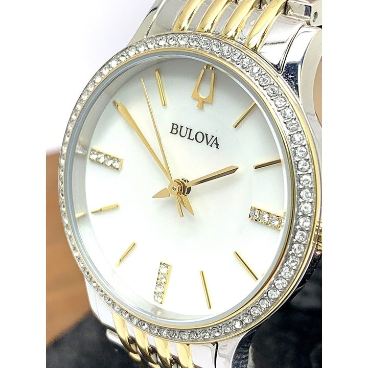 Bulova Women's Watch 98X118 Crystal Accent White Dial Two Tone Steel 32mm