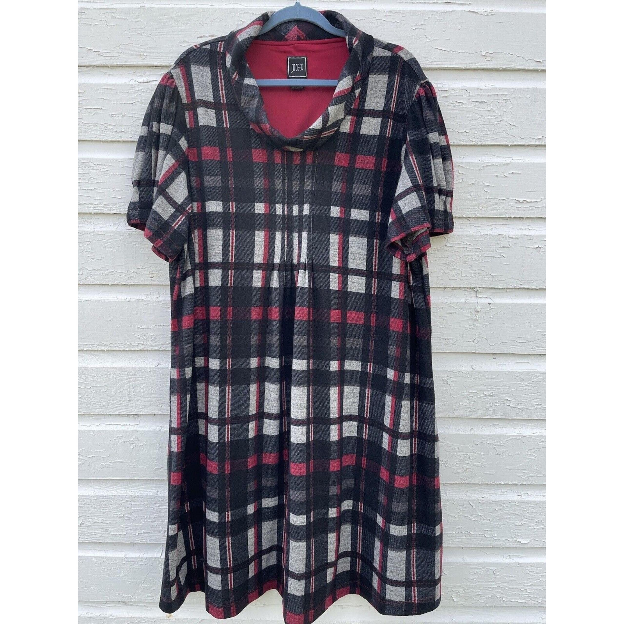JH Jillian Harris Dress Flannel Cowl Neck Short Sleeve A-Line Comfy Fall 3X Plus