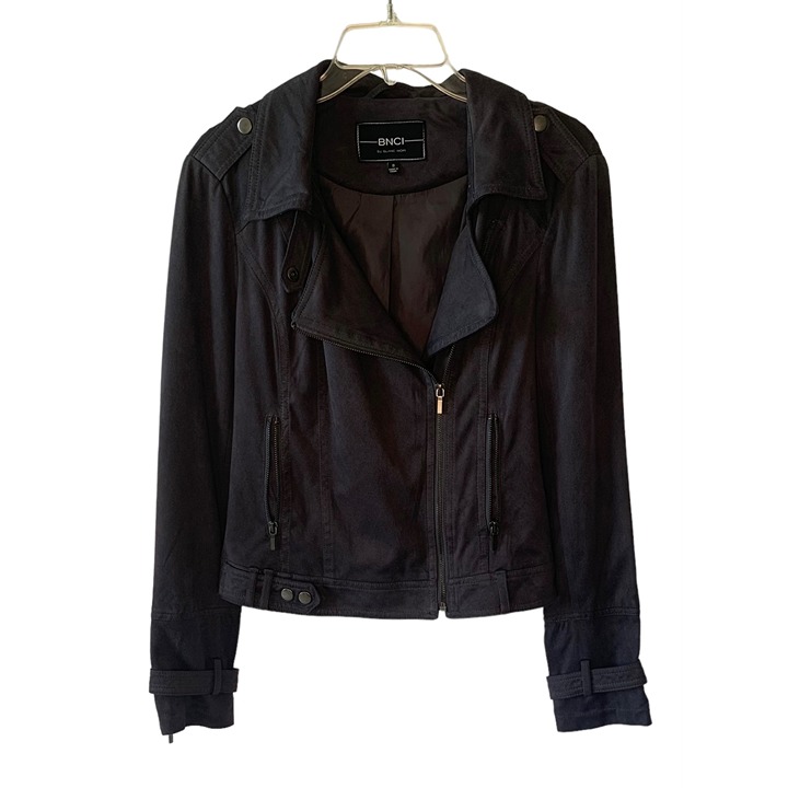 BNCI by Blanc Noir Charcoal Gray Faux-Suede Full-Zip Women's Moto Jacket Small