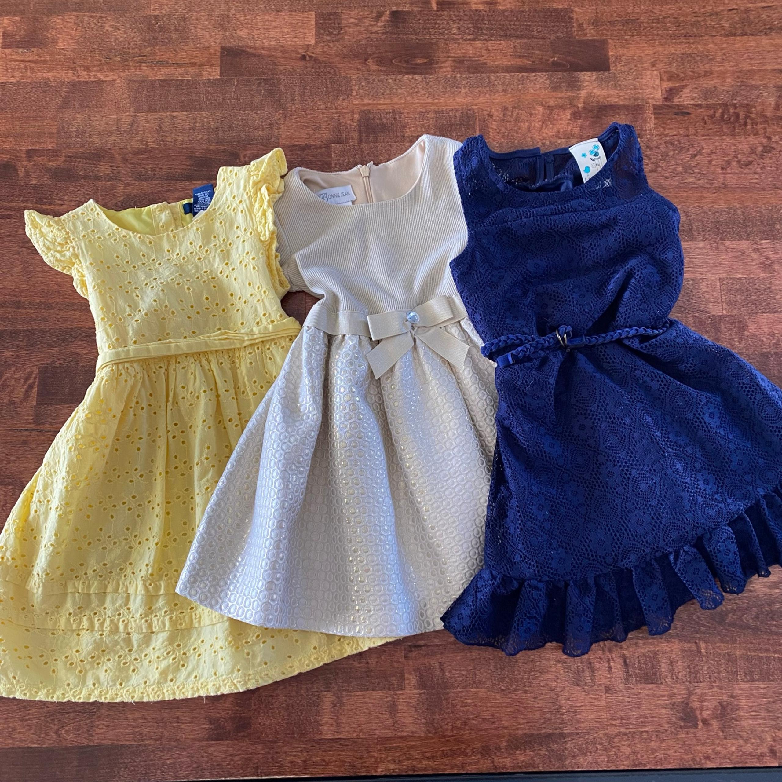 Toddler Girl Occasion Dress Spring Bundle Lot 2T/3T Chaps Bonnie Jean Lily Bleu