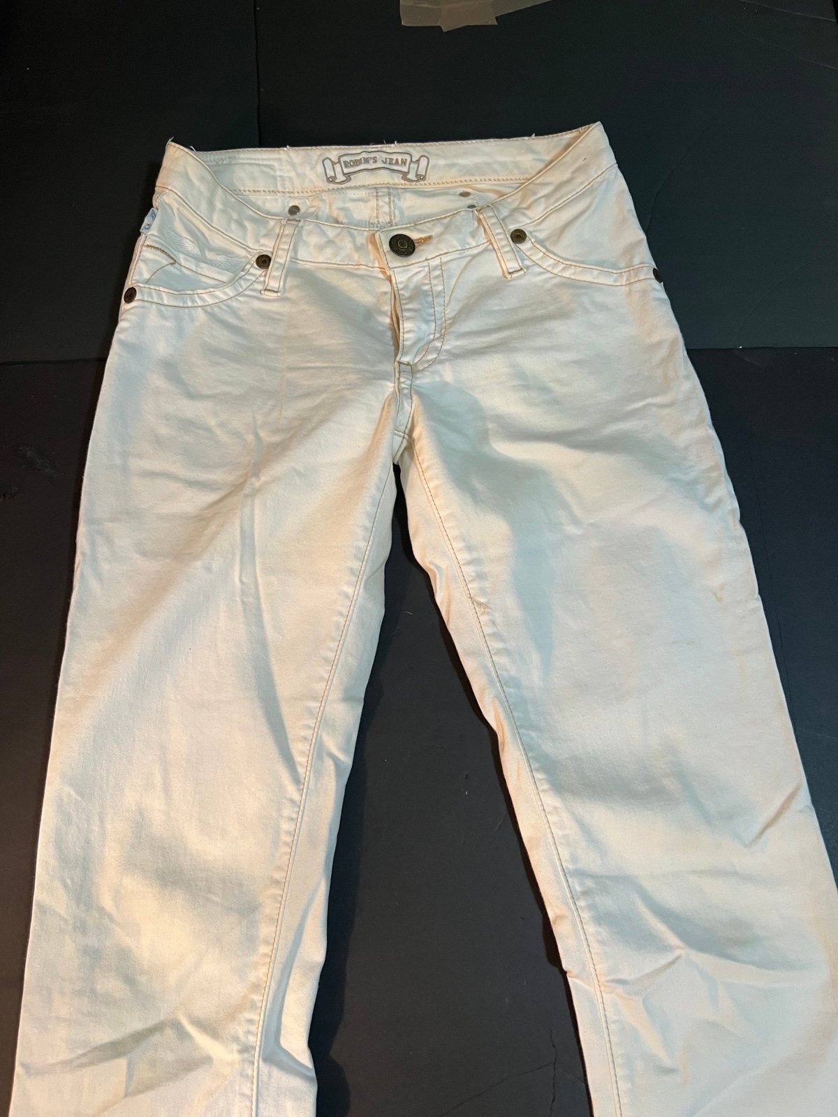 Robin’s Jean Long Flap Rare Studded Embroidered White Size 26