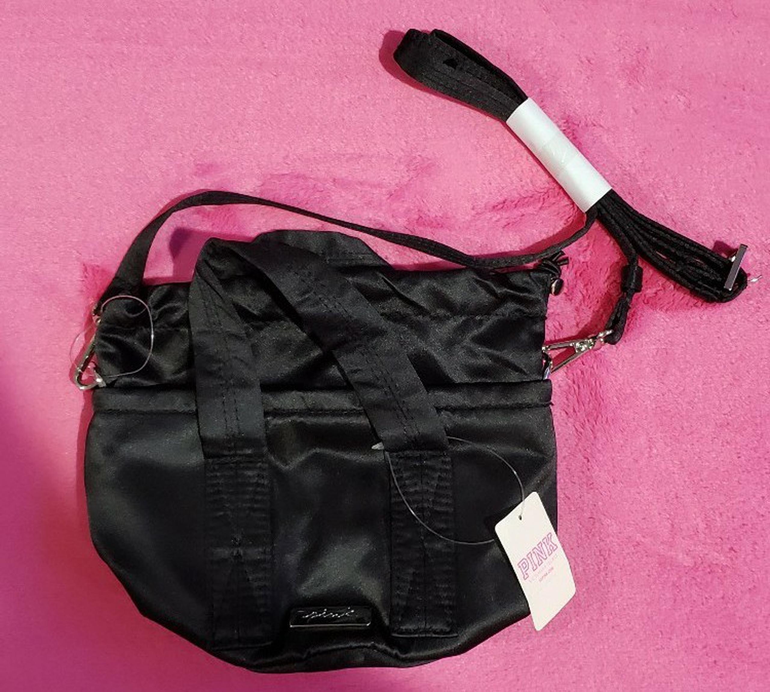 PINK (BLACK)  MINI crossbody tote/ pouch with Handles and Cinch drawstring