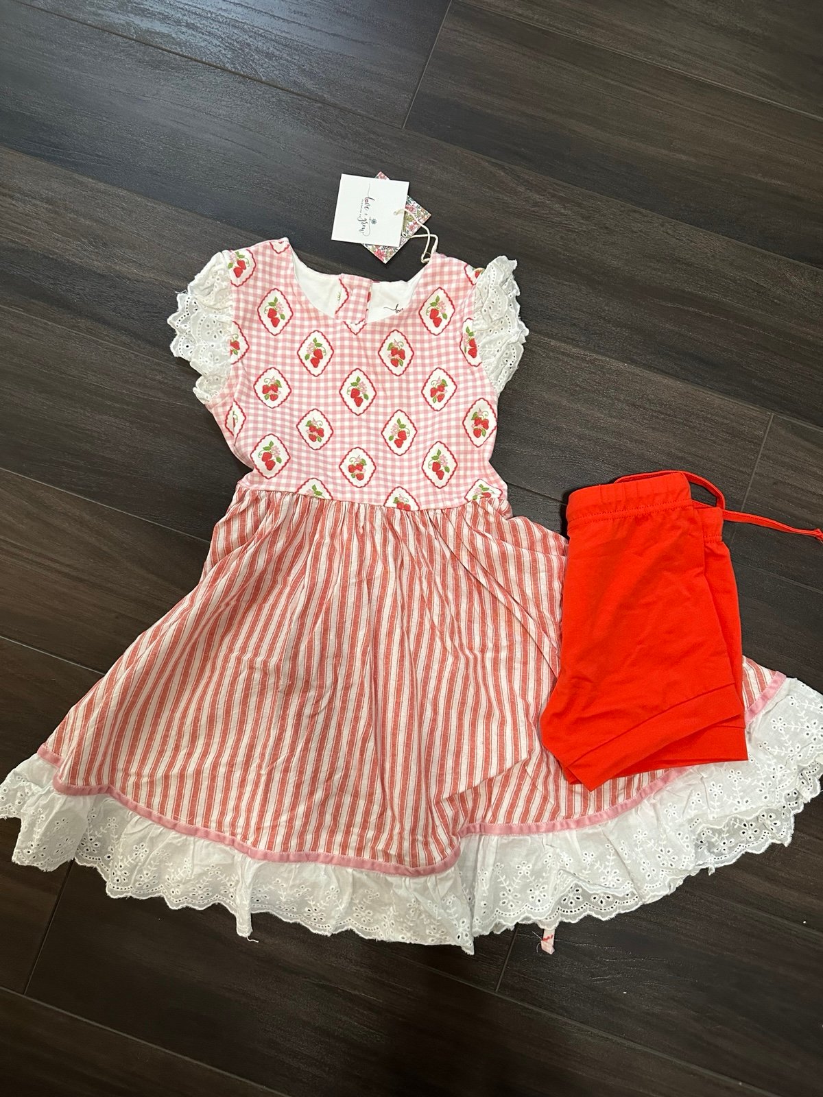 love + grow clothing company strawberry stripe dress with bloomers 6Y NWT