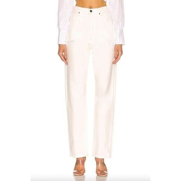 Goldsign Myra Straight Leg High Rise Jean Calla White Womens Size 28