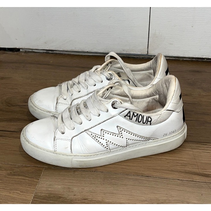 Zadig & Voltaire Amour White Leather Sneakers Womens Size 37