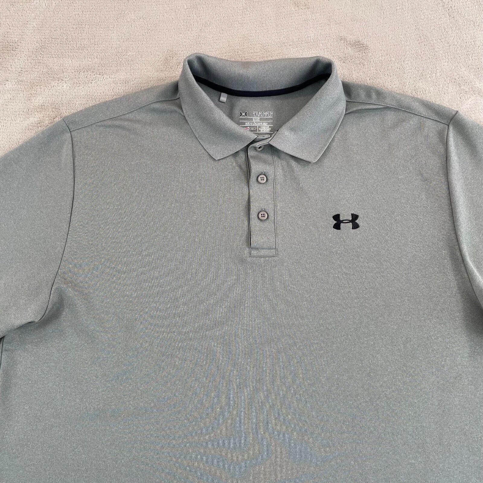 Under Armour Polo Shirt Men 2XL Grey Performance HeatGear Loose Fit Golf NWOT