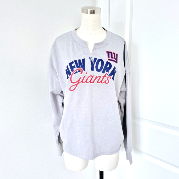 Official NFL NY Giants Alloy Gray Split V-Neck Sweatshirt Sz L Loungewear School