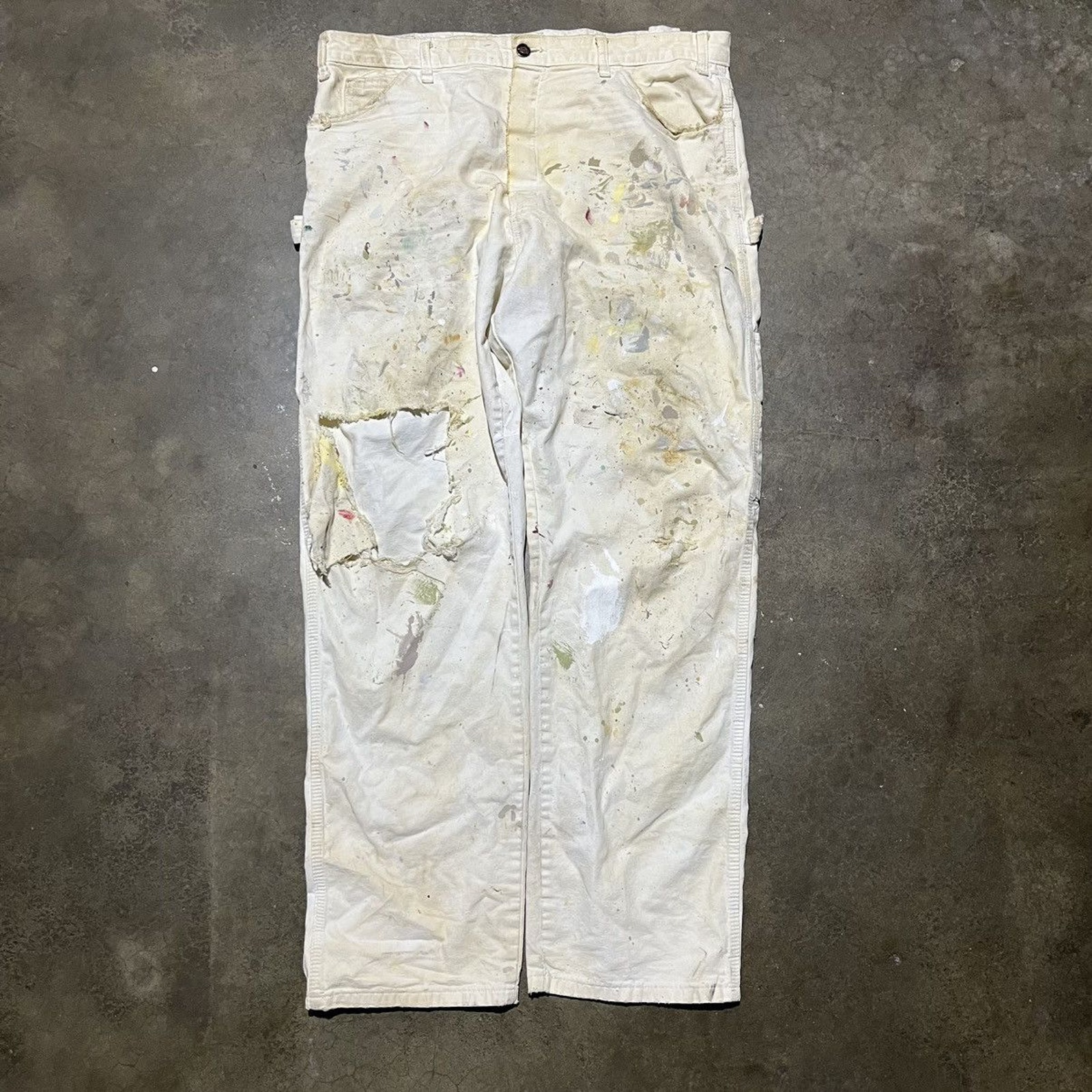 Vintage Y2k Dickies White Distressed Painters Pants 36x32