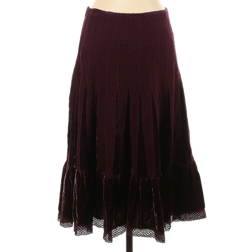 Free People Vintage Burgundy Size 0 Paneled Velour Skirt