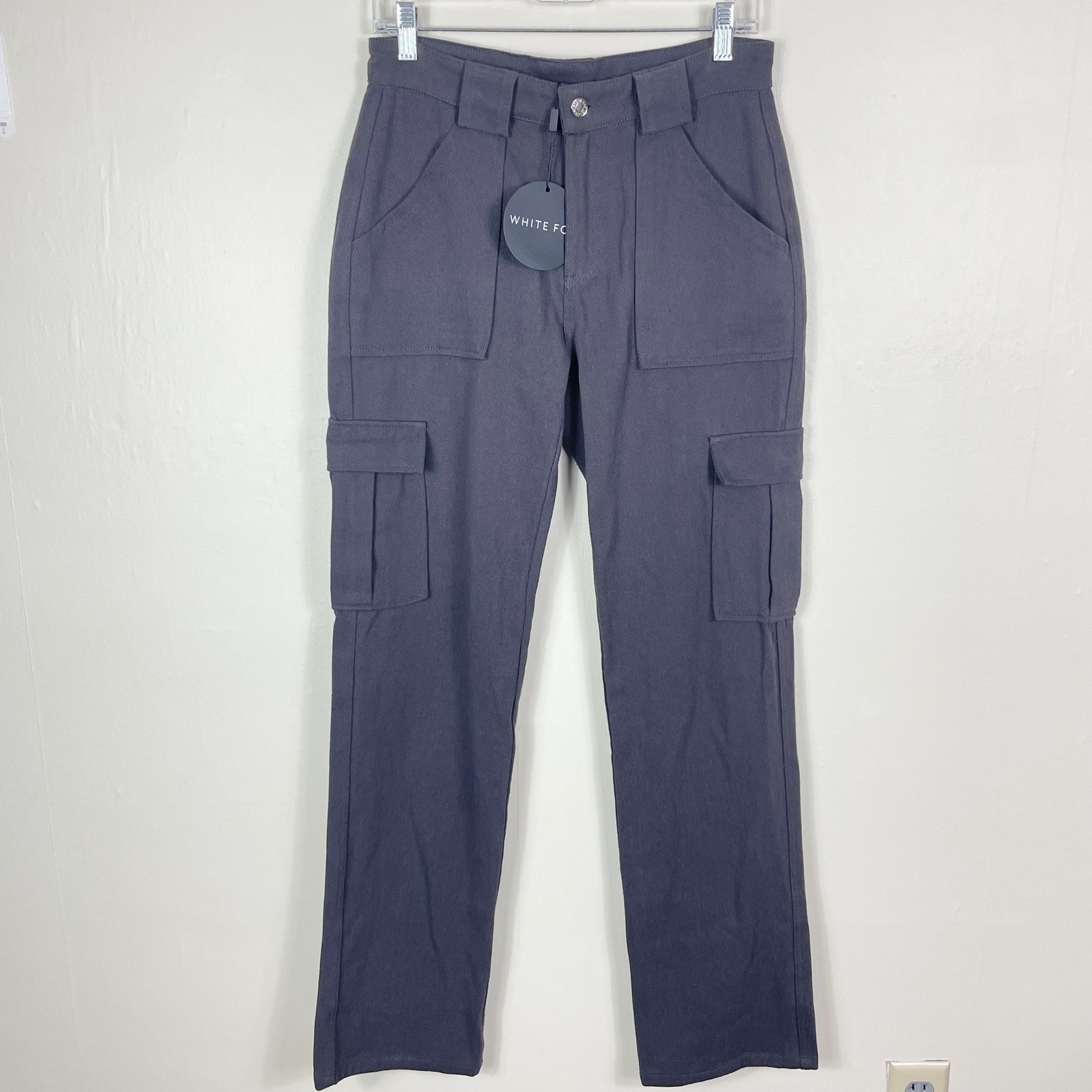 White Fox High Waisted High Rise Someone To You Cargo Pants in Charcoal Gray