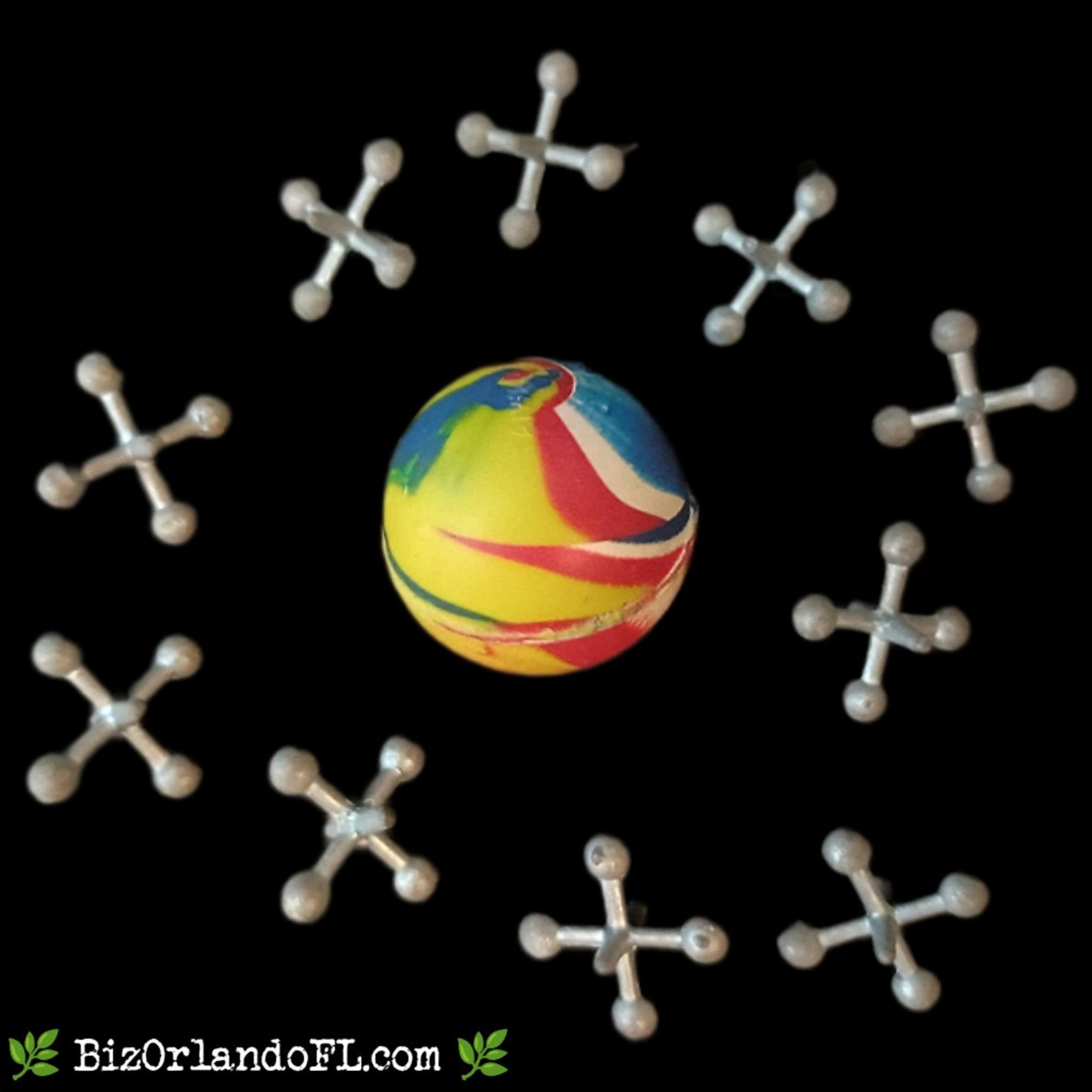 VINTAGE: Multicolor Rubber Ball & Metal Jacks 11 Piece Set