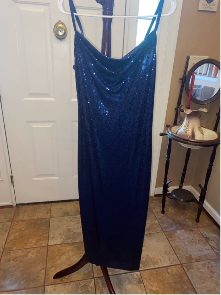 Women's vintage bebe Dress, Maxi, Blue, Size L