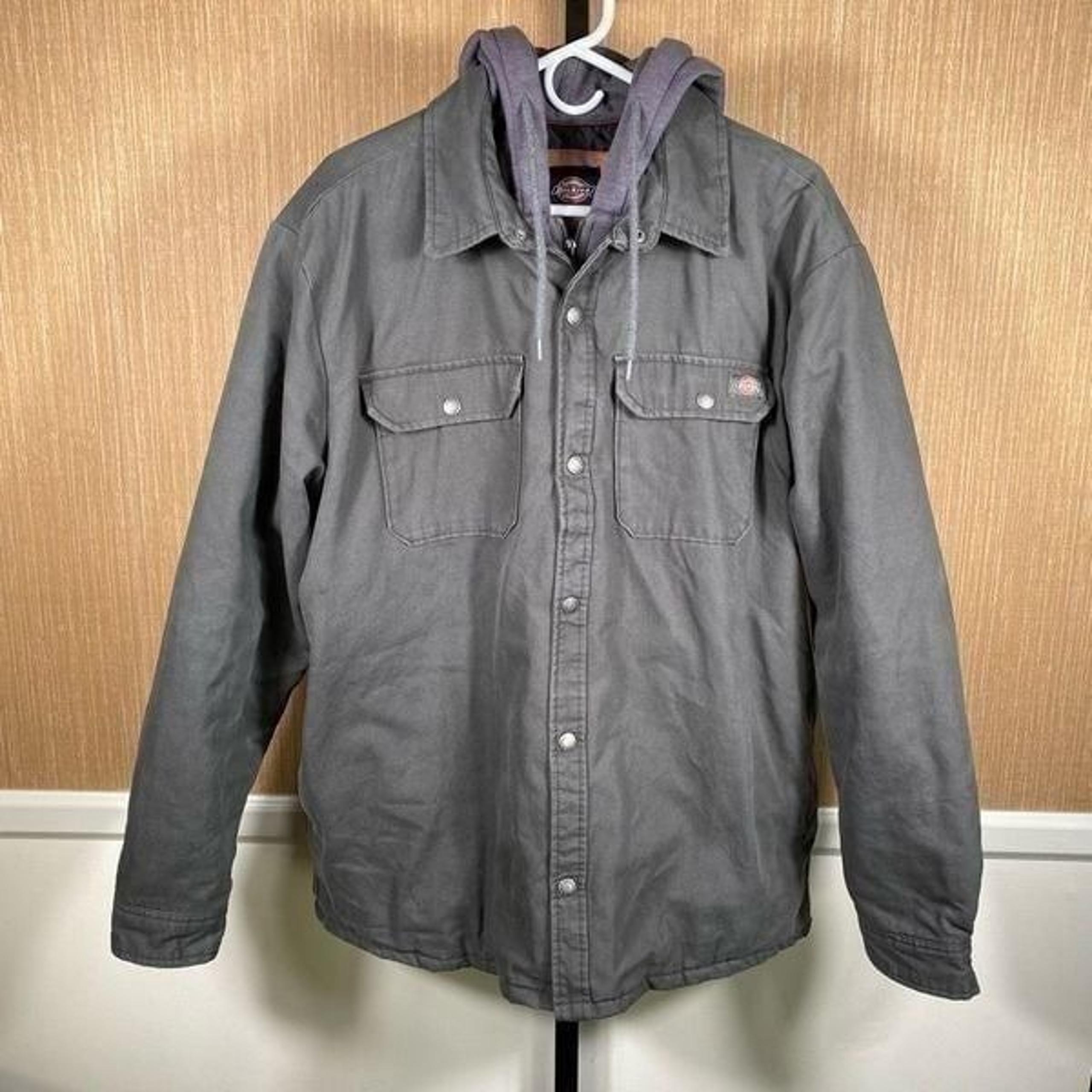 Dickies Men's Water Repellent Duck Hooded Shirt Jacket Slate Gray XL
