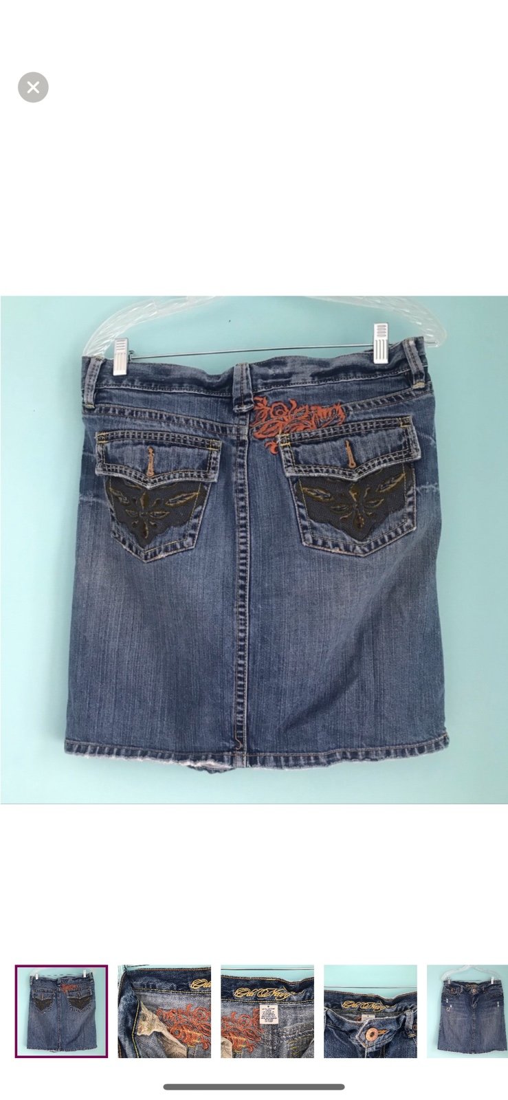 Old Navy Y2K Embellished Denim Distressed Cotton Throwback Vintage Skirt 8 Rare
