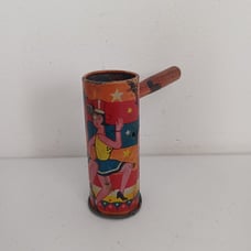 Baby Rattle Tin Toy Colorful Dancing Lady Picture Litho Japan Vintage Unique