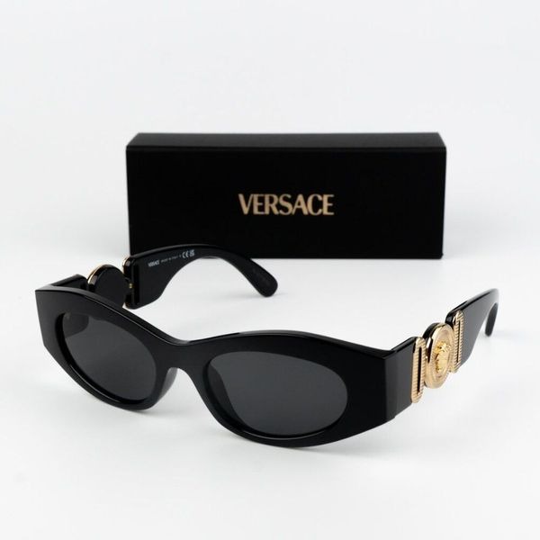 NEW Versace VE4480U GB1/87 Black Gold Dark Grey Oval Unisex Sunglasses