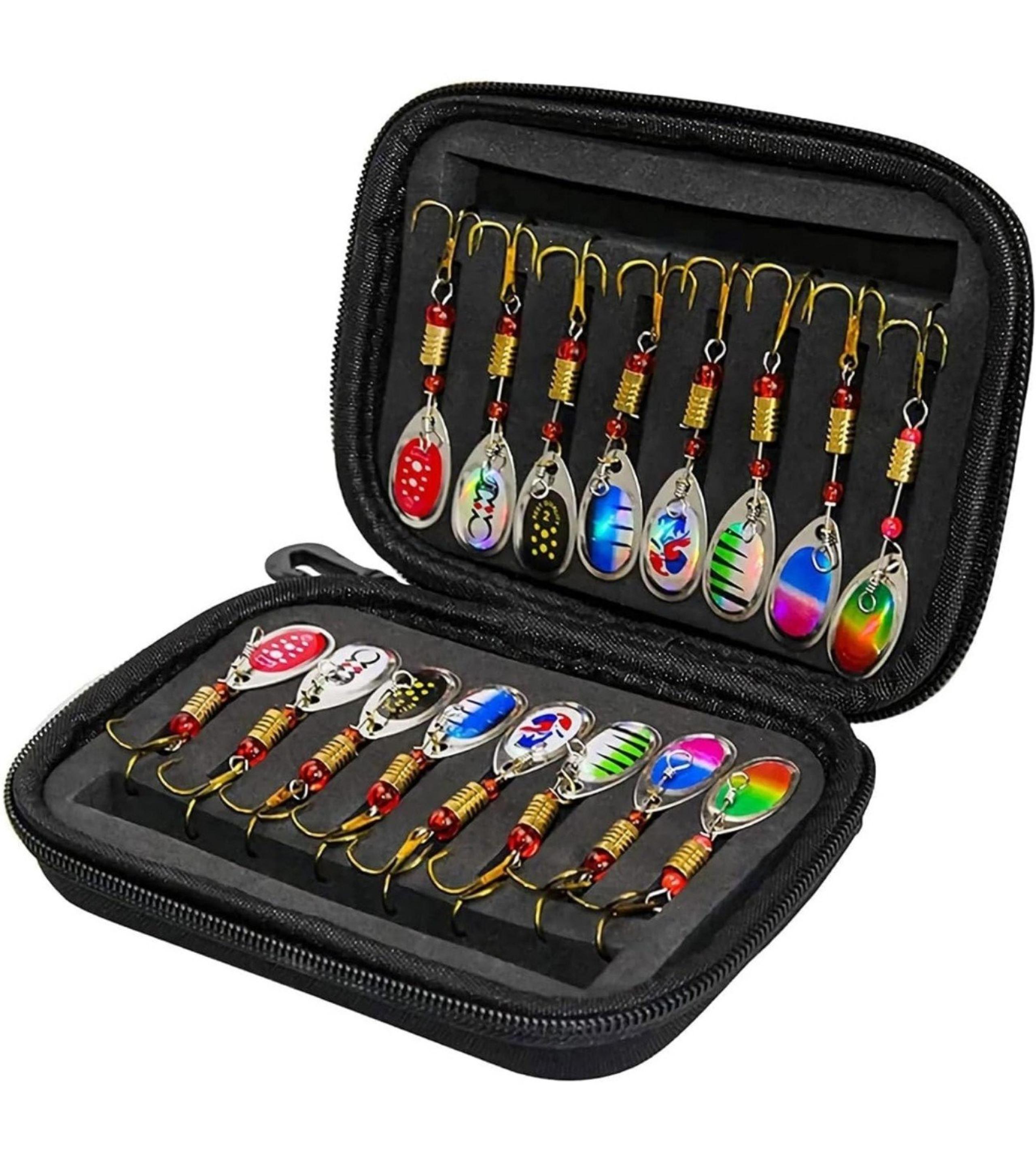 16pcs Spinners Spoons Crankbaits Bass Fishing Lures Gear Kit Metal Swivel Sequin