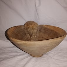 Vintage Wood Carved Lion Bowl Hobo Hippie Art Cat Tiger